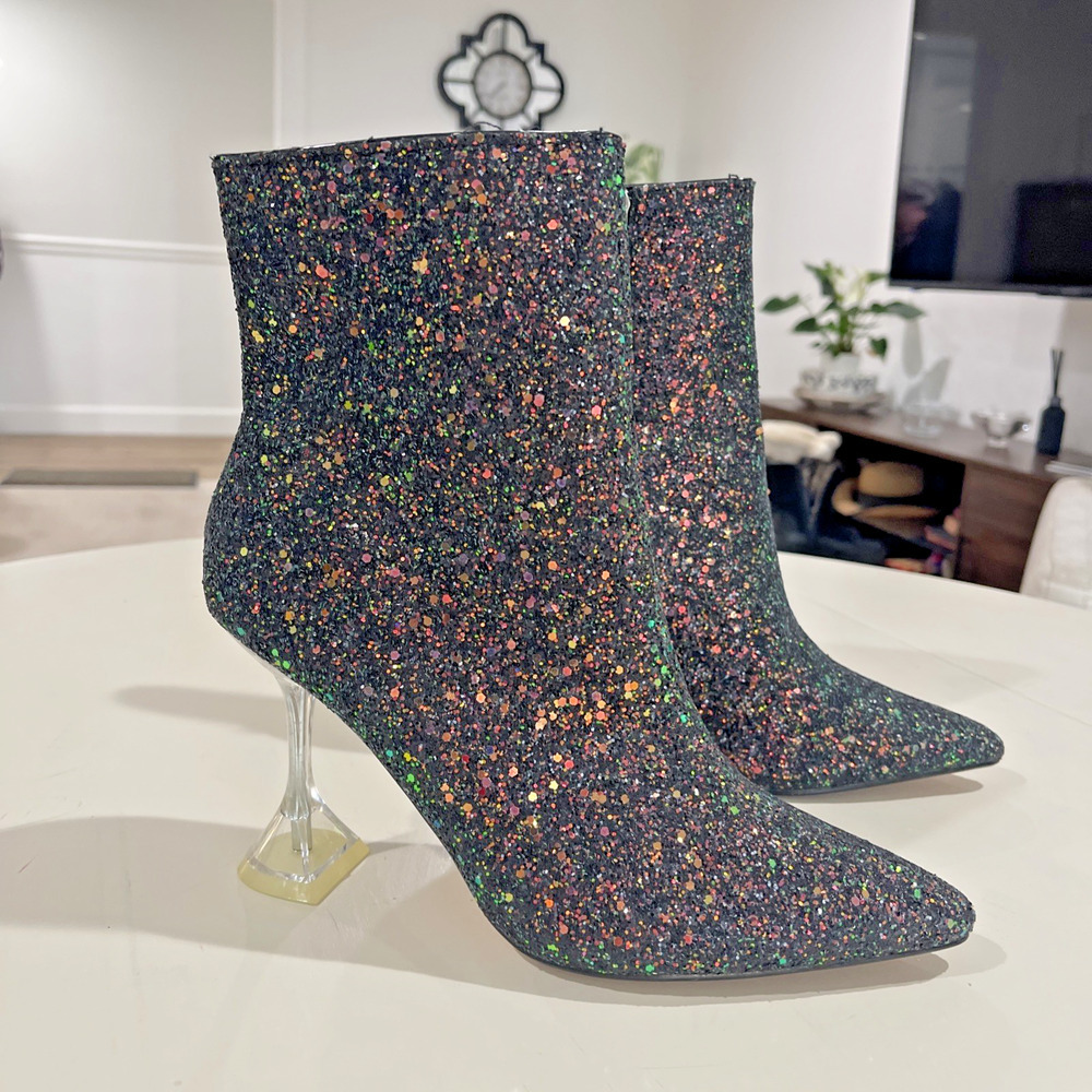 Women Size 10 Sparkle Disco Boots Bootie Stilettos Mermaid Cocktail Vegas Party